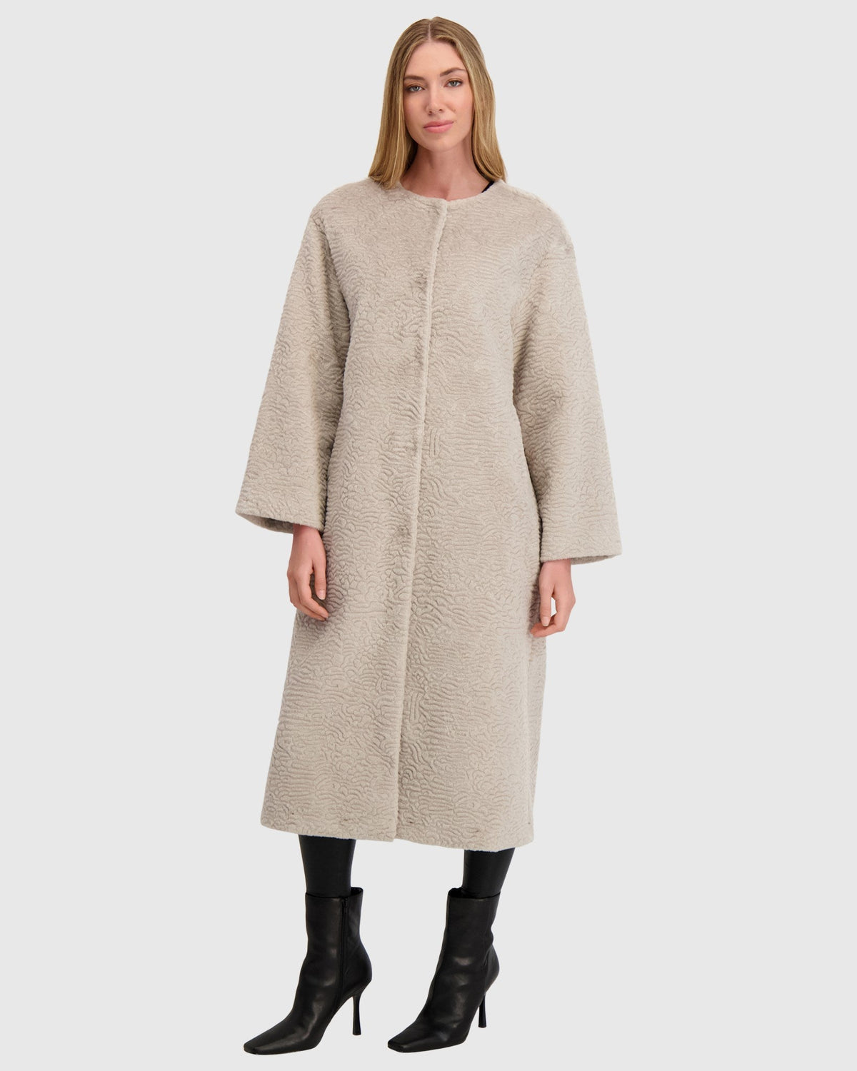 FUR-FREE SHEARLING LAMB (FAUX FUR) COAT - LIGHT GRAY