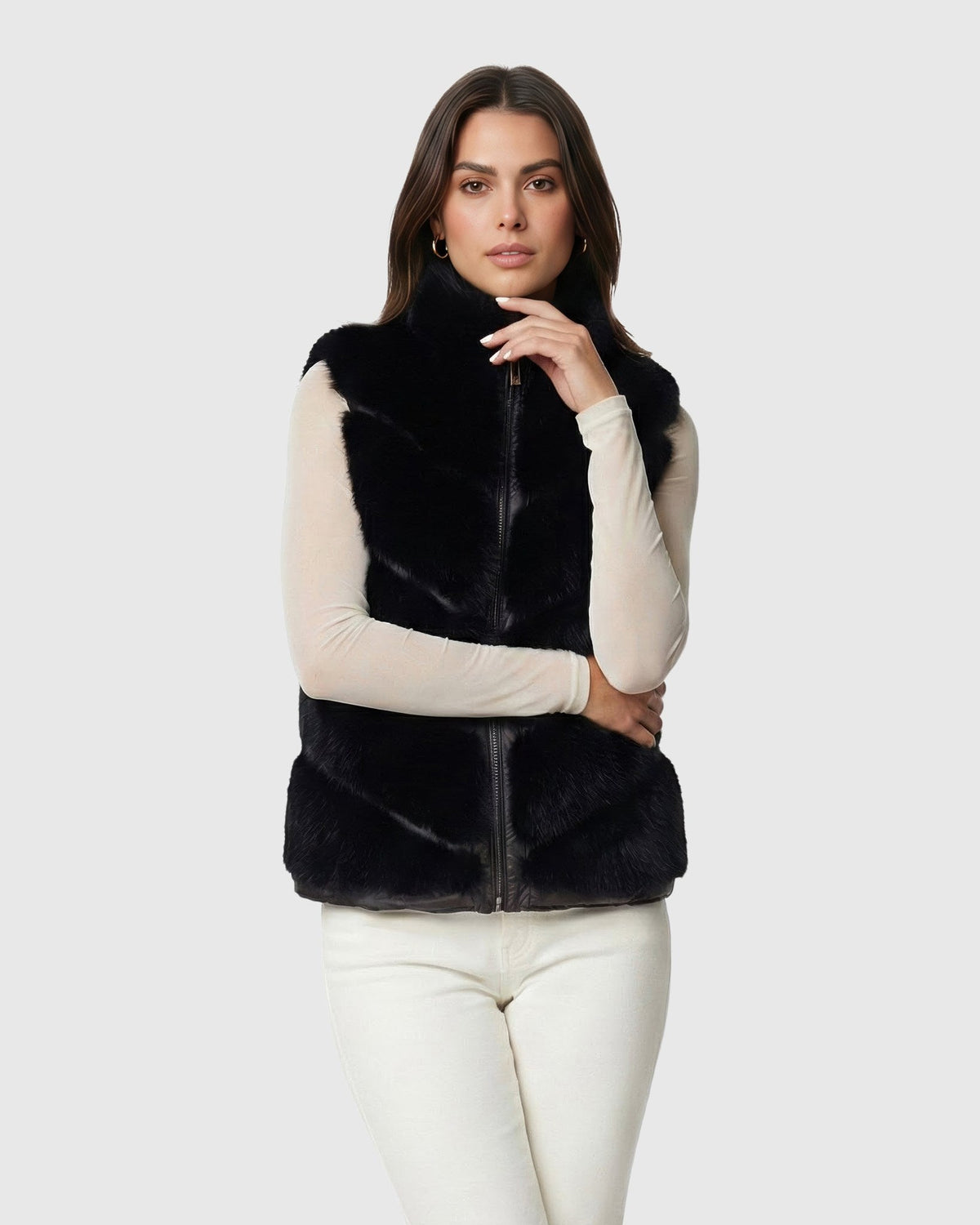 FUR-FREE SILVER FOX (FAUX FUR) VEST - BLACK