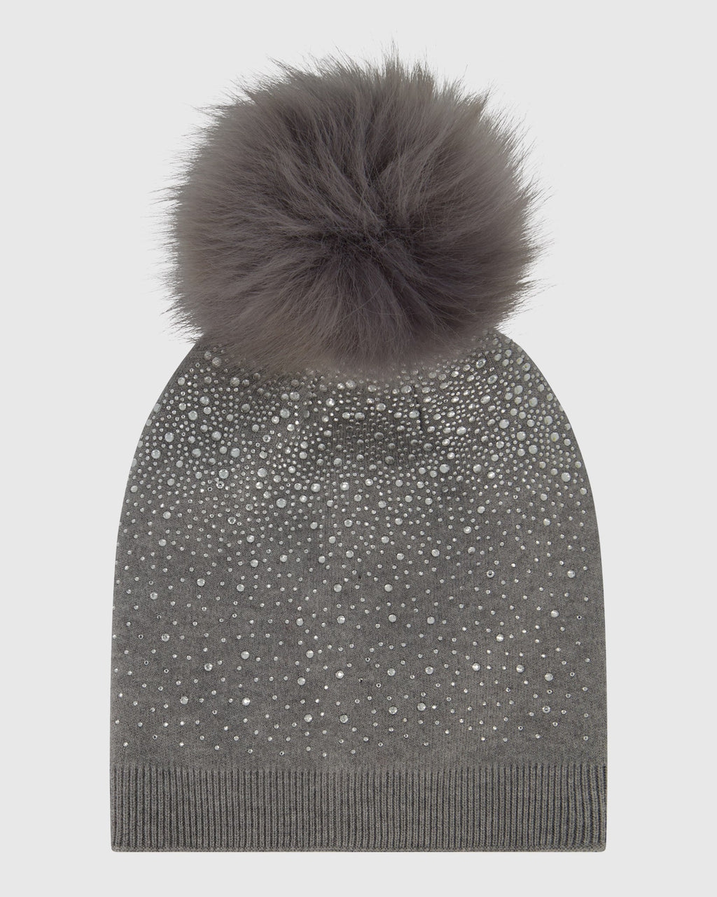 KNIT BEANIE HAT WITH FUR-FREE FOX (FAUX FUR) POMPOM