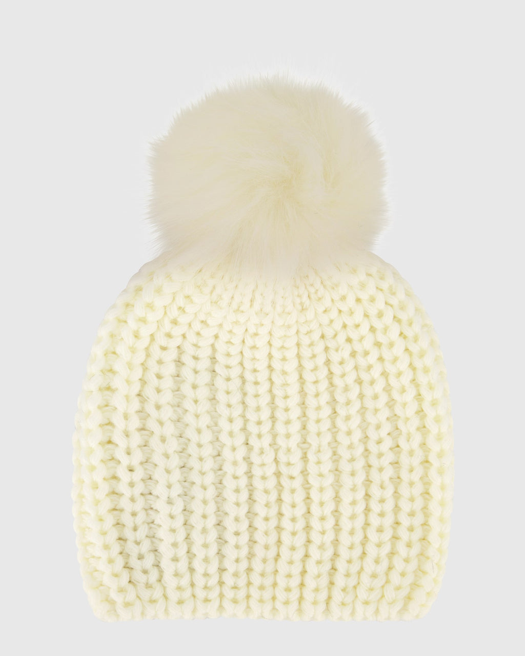 KNIT BEANIE HAT WITH FUR-FREE FOX (FAUX FUR) POMPOM