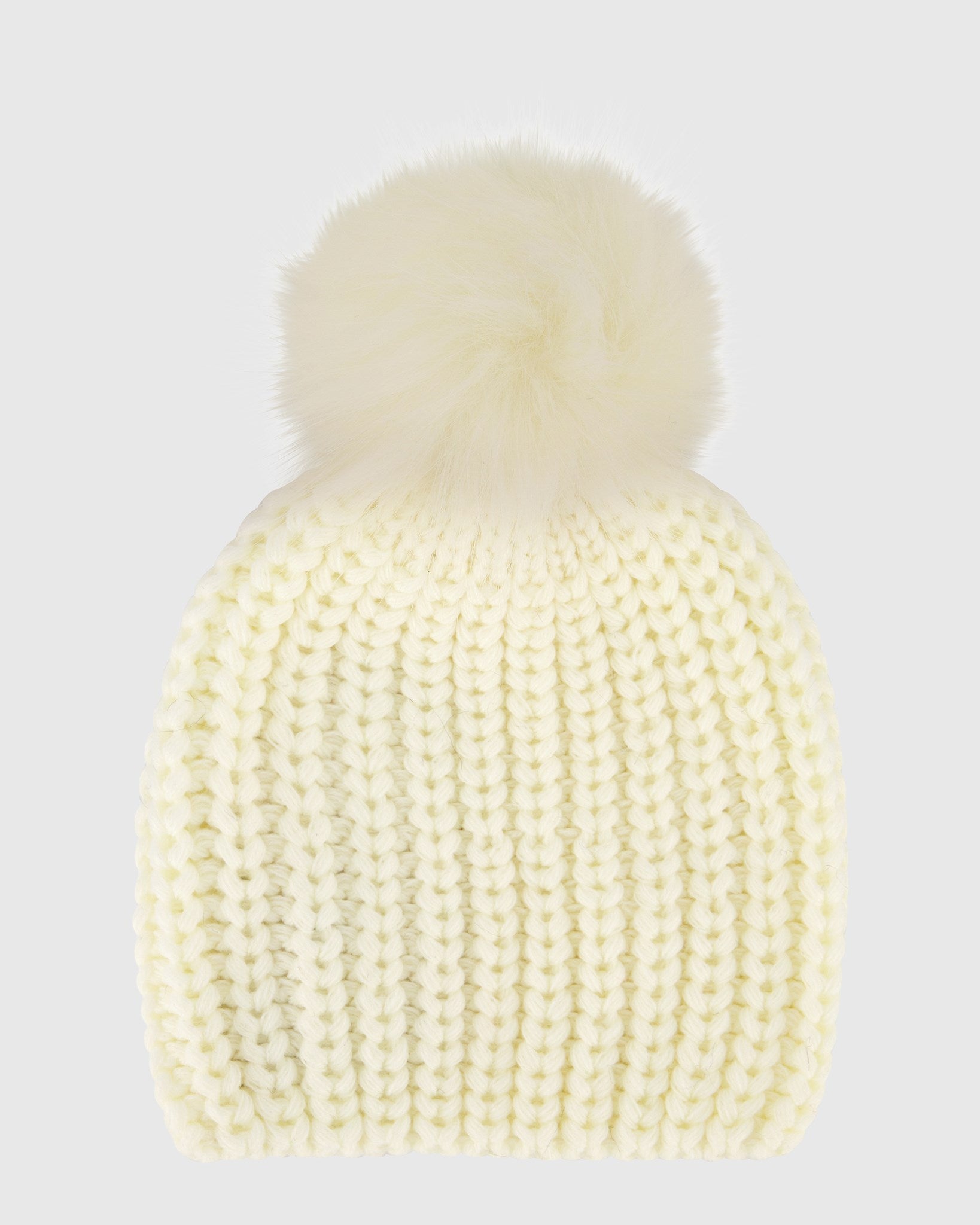 KNIT BEANIE HAT WITH FUR-FREE FOX (FAUX FUR) POMPOM