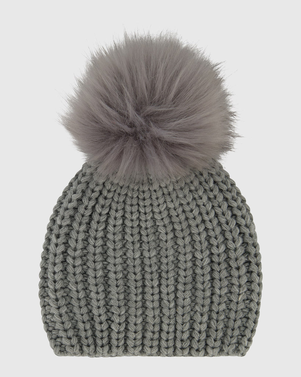 KNIT BEANIE HAT WITH FUR-FREE FOX (FAUX FUR) POMPOM