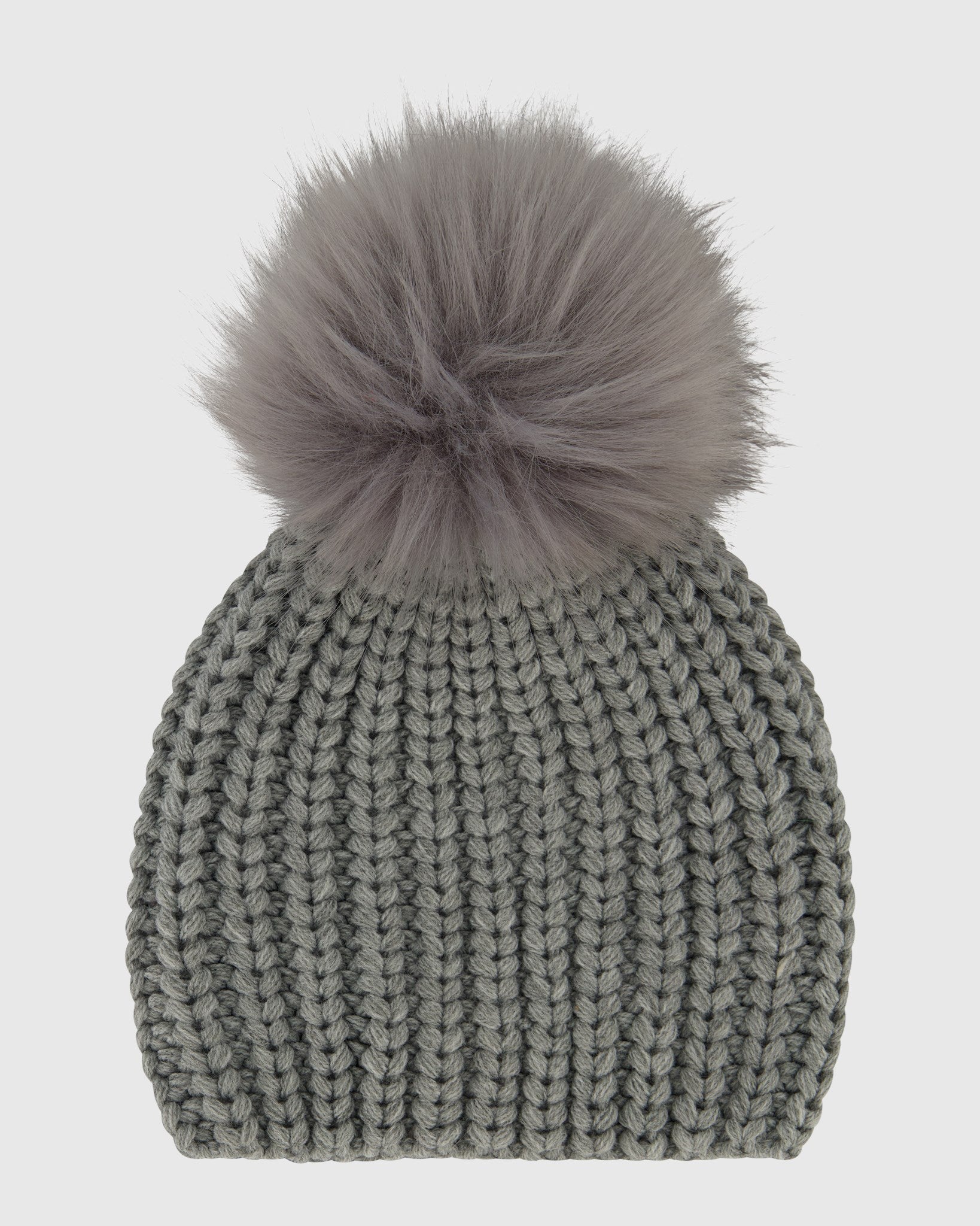 KNIT BEANIE HAT WITH FUR-FREE FOX (FAUX FUR) POMPOM