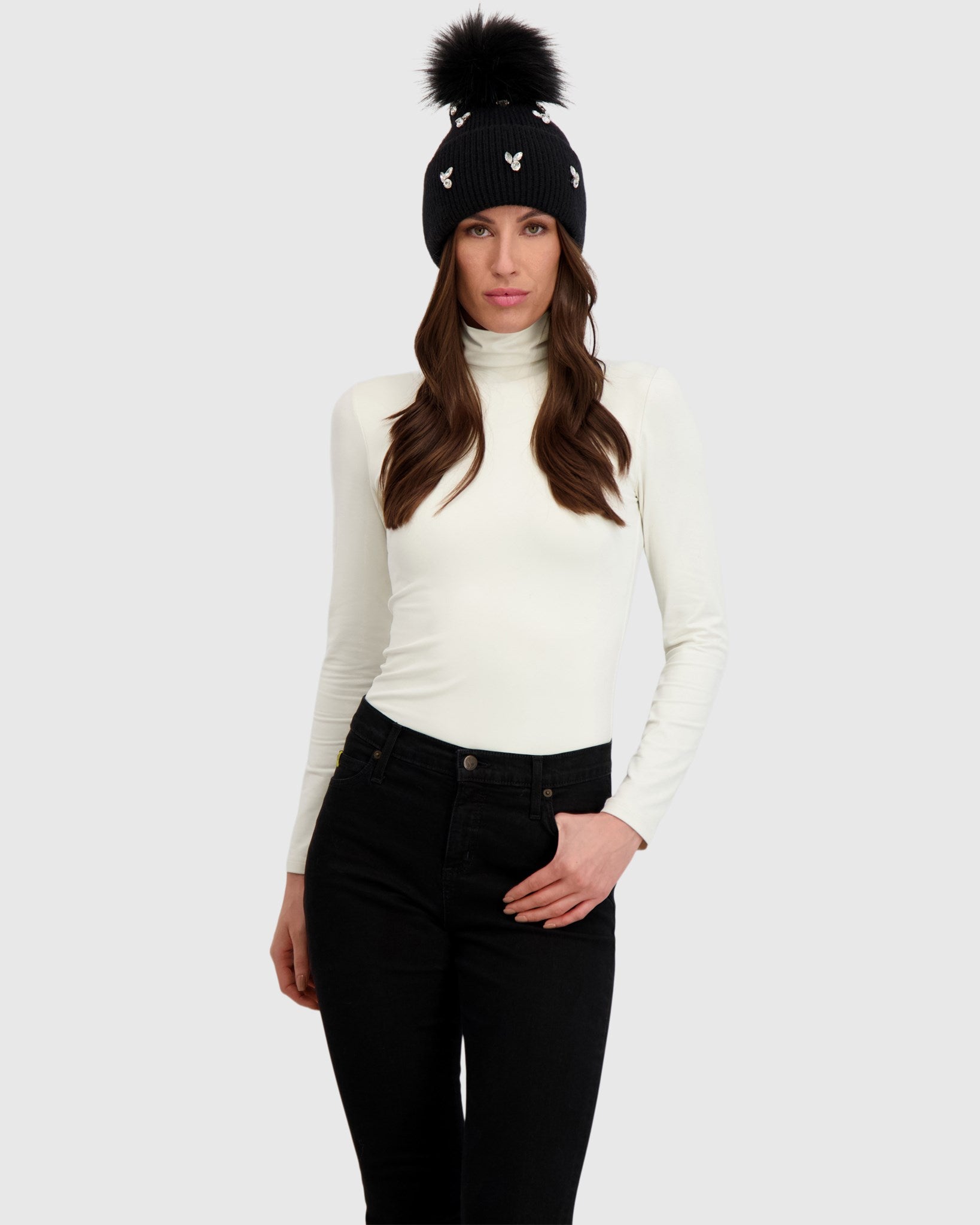 KNIT BEANIE HAT WITH FUR-FREE FOX (FAUX FUR) POMPOM