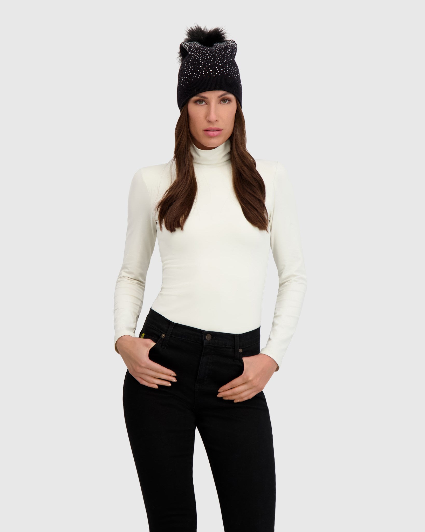 KNIT BEANIE HAT WITH FUR-FREE FOX (FAUX FUR) POMPOM