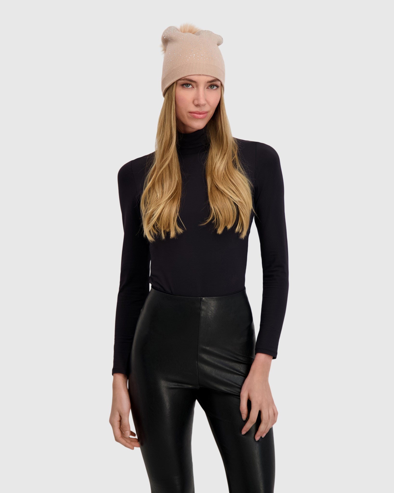 KNIT BEANIE HAT WITH FUR-FREE FOX (FAUX FUR) POMPOM