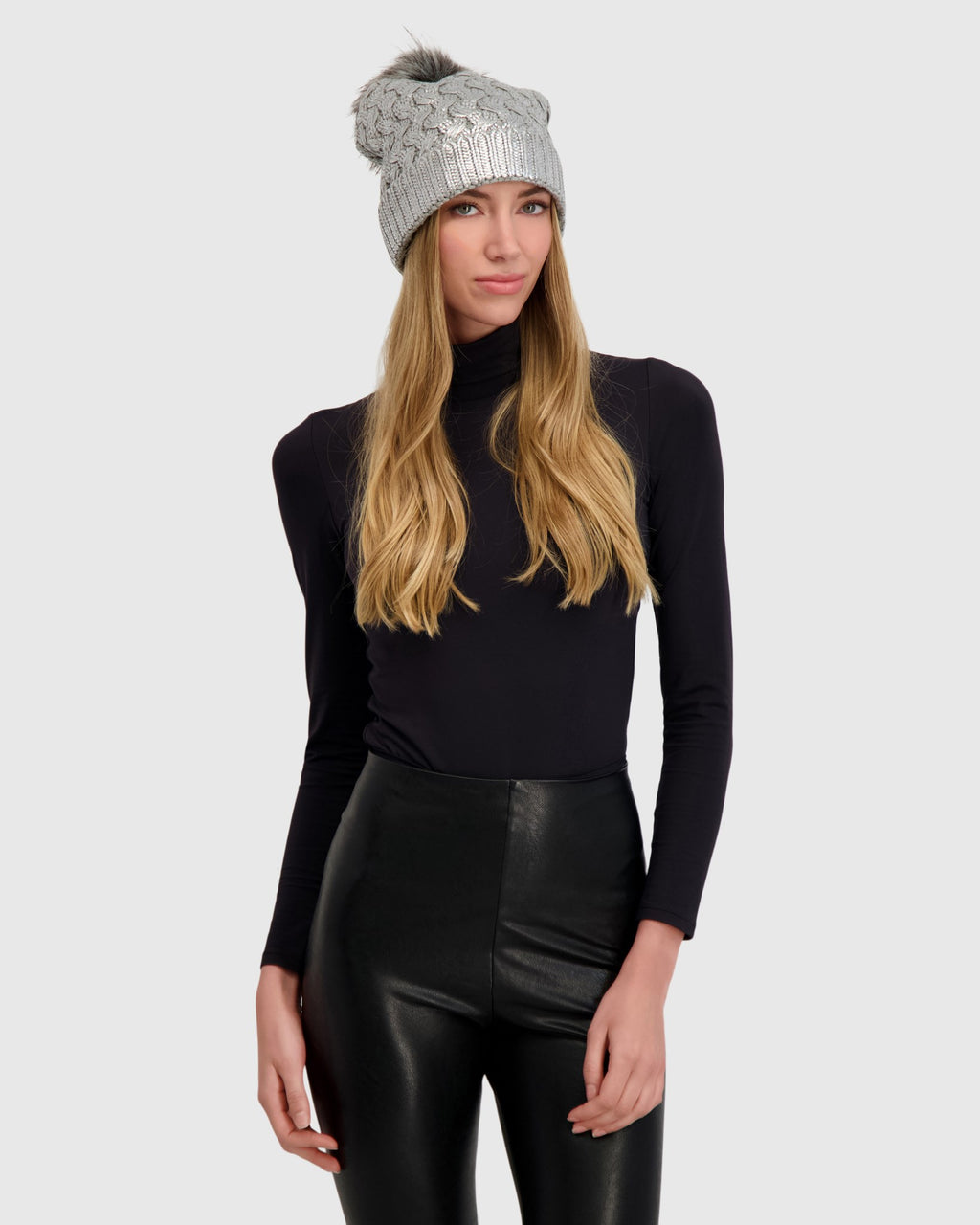 KNIT BEANIE HAT WITH FUR-FREE FOX (FAUX FUR) POMPOM