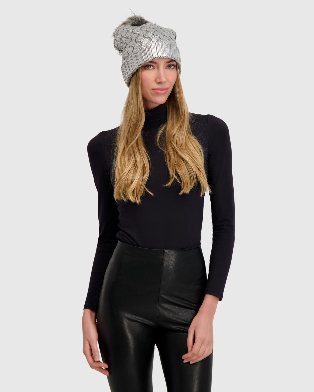 KNIT BEANIE HAT WITH FUR-FREE FOX (FAUX FUR) POMPOM