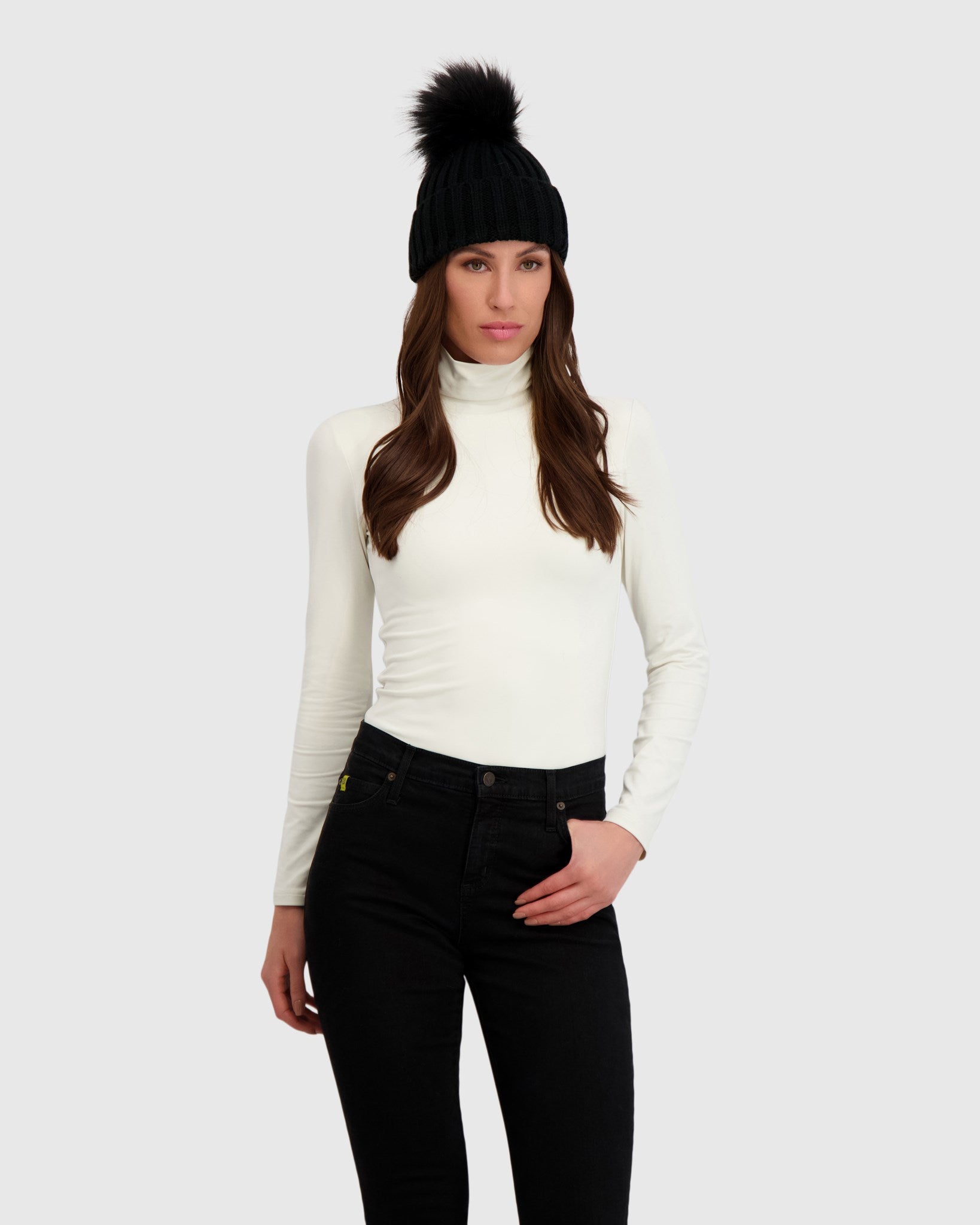 KNIT BEANIE HAT WITH FUR-FREE FOX (FAUX FUR) POMPOM