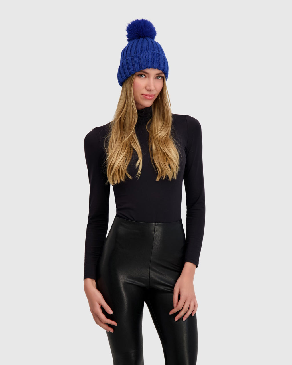 KNIT BEANIE HAT WITH FUR-FREE FOX (FAUX FUR) POMPOM