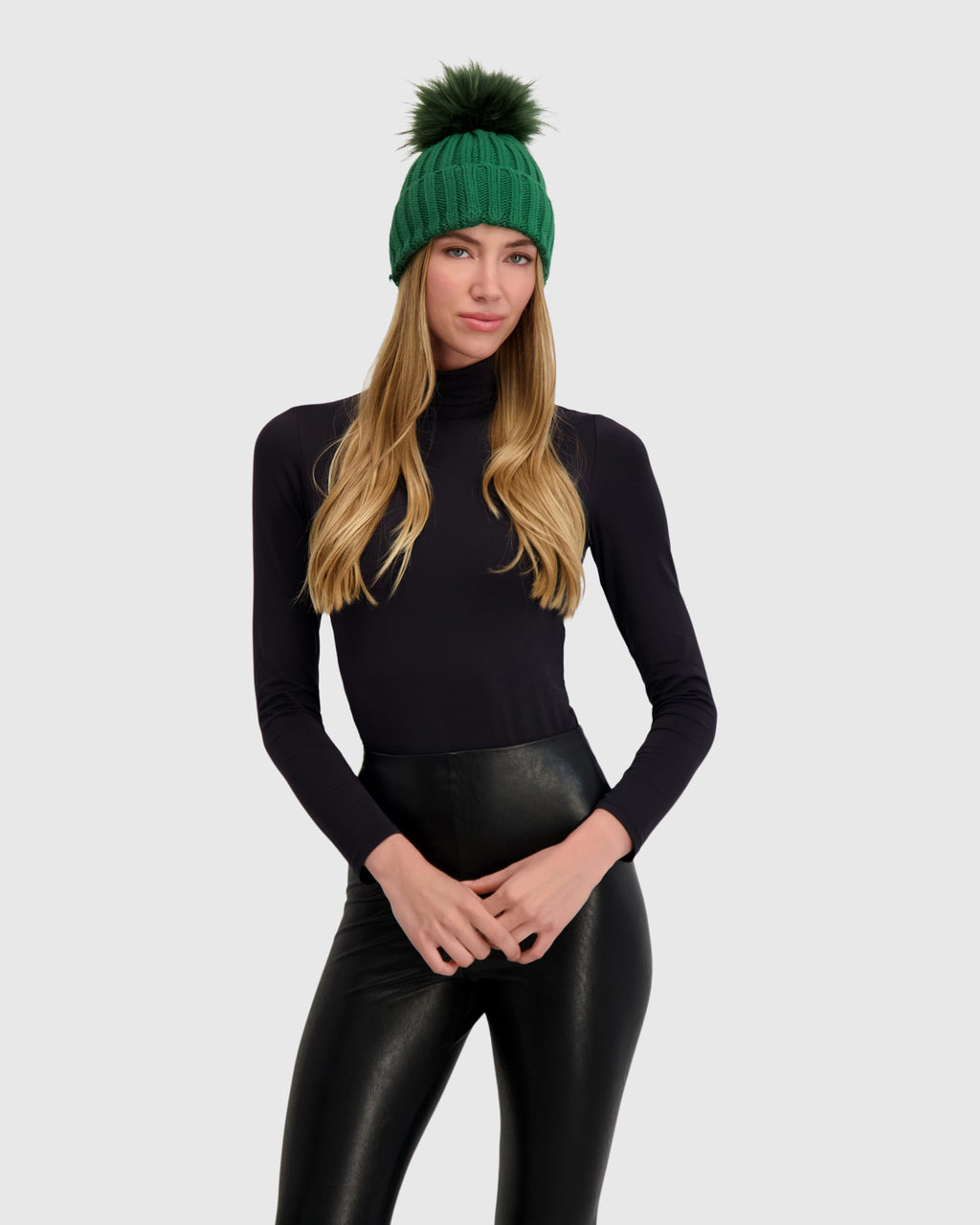 KNIT BEANIE HAT WITH FUR-FREE FOX (FAUX FUR) POMPOM