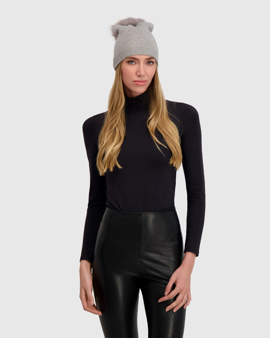 KNIT BEANIE HAT WITH FUR-FREE FOX (FAUX FUR) POMPOM