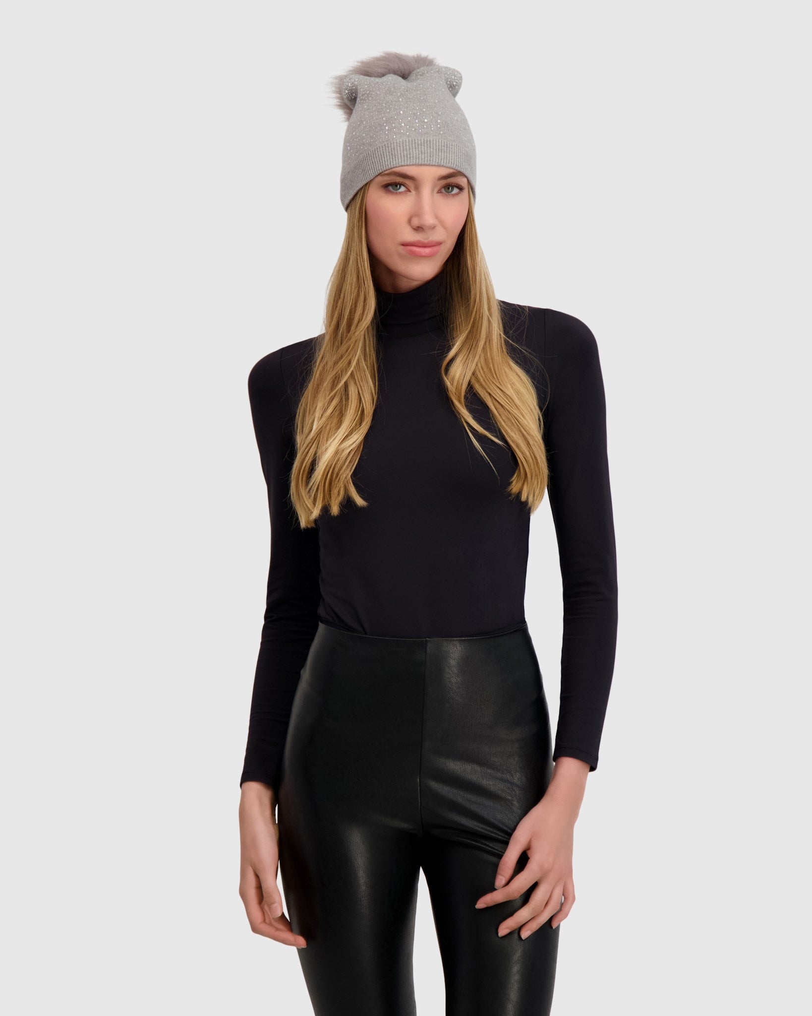 KNIT BEANIE HAT WITH FUR-FREE FOX (FAUX FUR) POMPOM