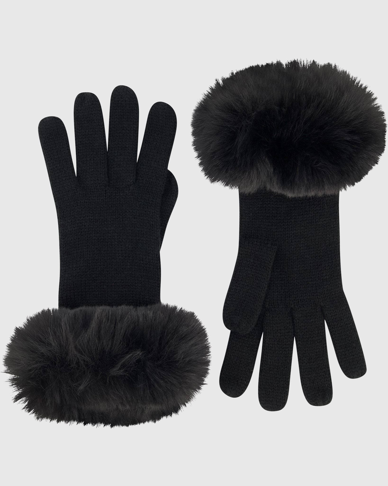 KNIT GLOVES WITH FUR-FREE FOX (FAUX FUR) TRIM