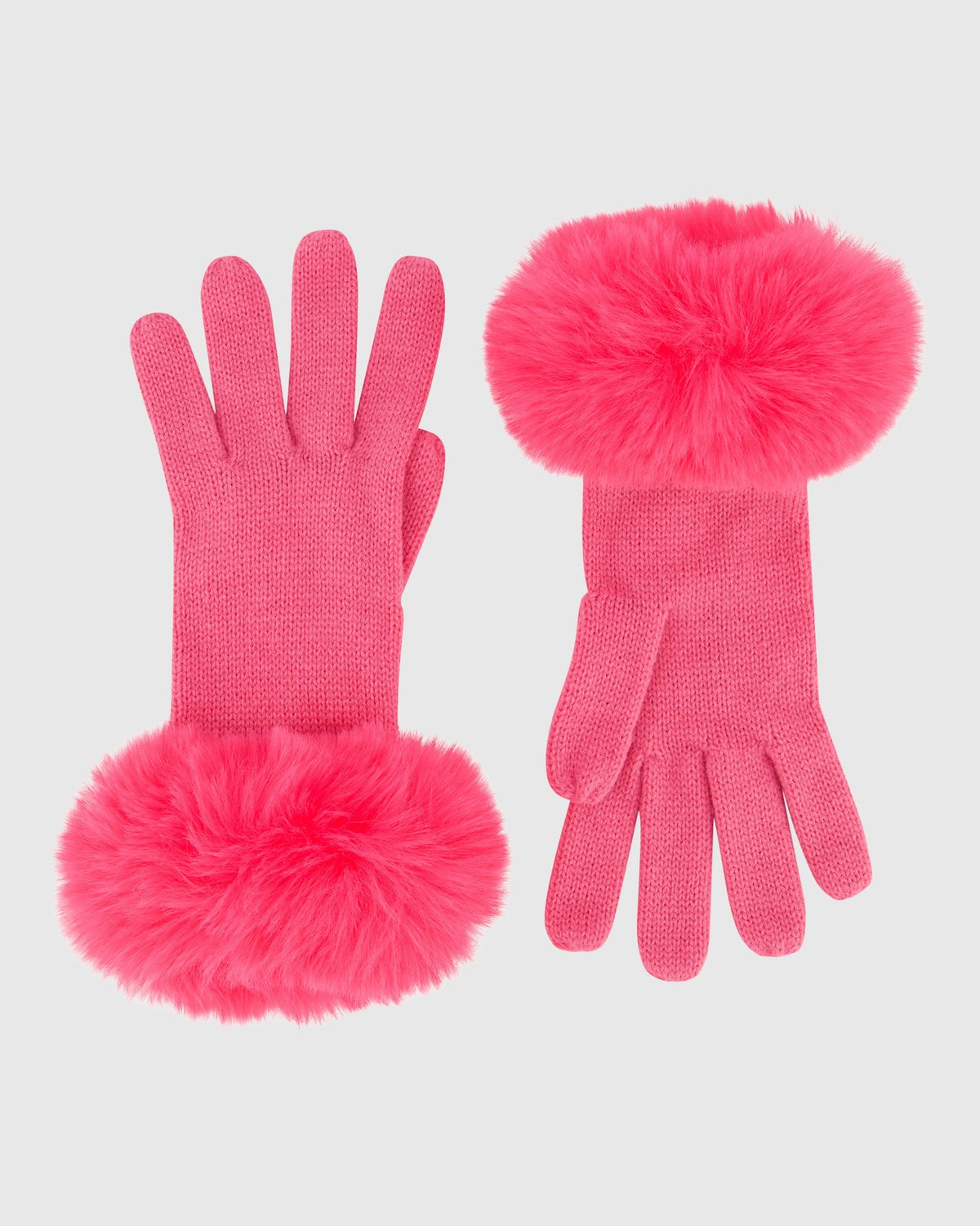 KNIT GLOVES WITH FUR-FREE FOX (FAUX FUR) TRIM - PINK