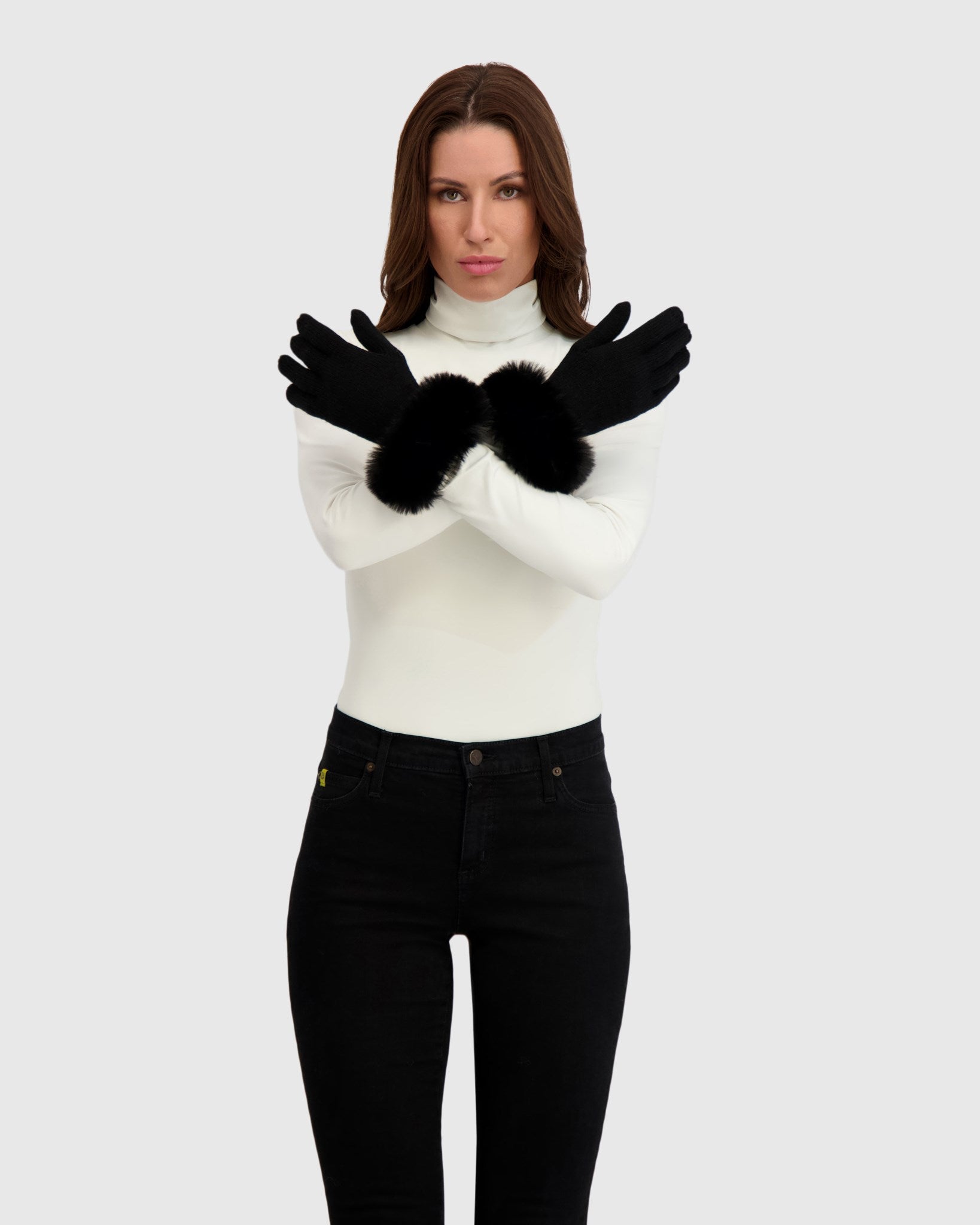 KNIT GLOVES WITH FUR-FREE FOX (FAUX FUR) TRIM