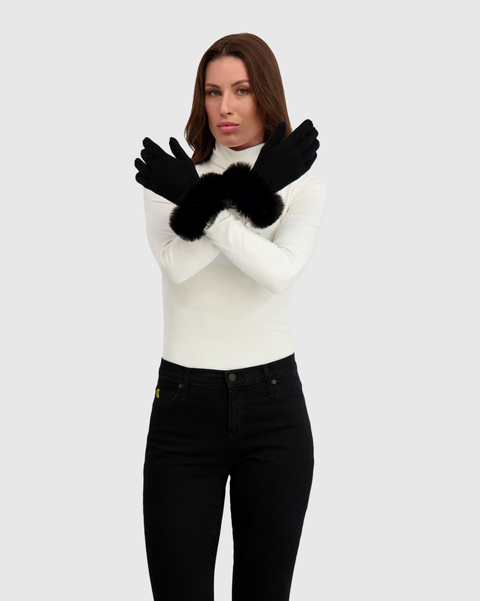 KNIT GLOVES WITH FUR-FREE FOX (FAUX FUR) TRIM