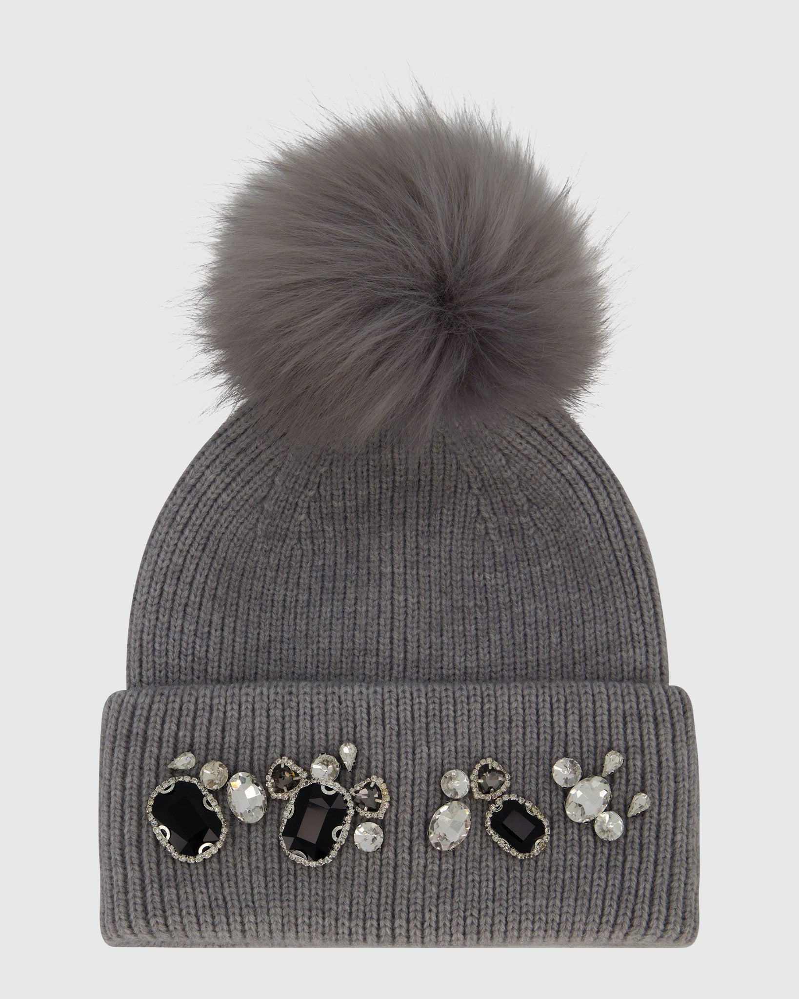 KNIT HAT WITH FUR-FREE FOX (FAUX FUR) POMPOM