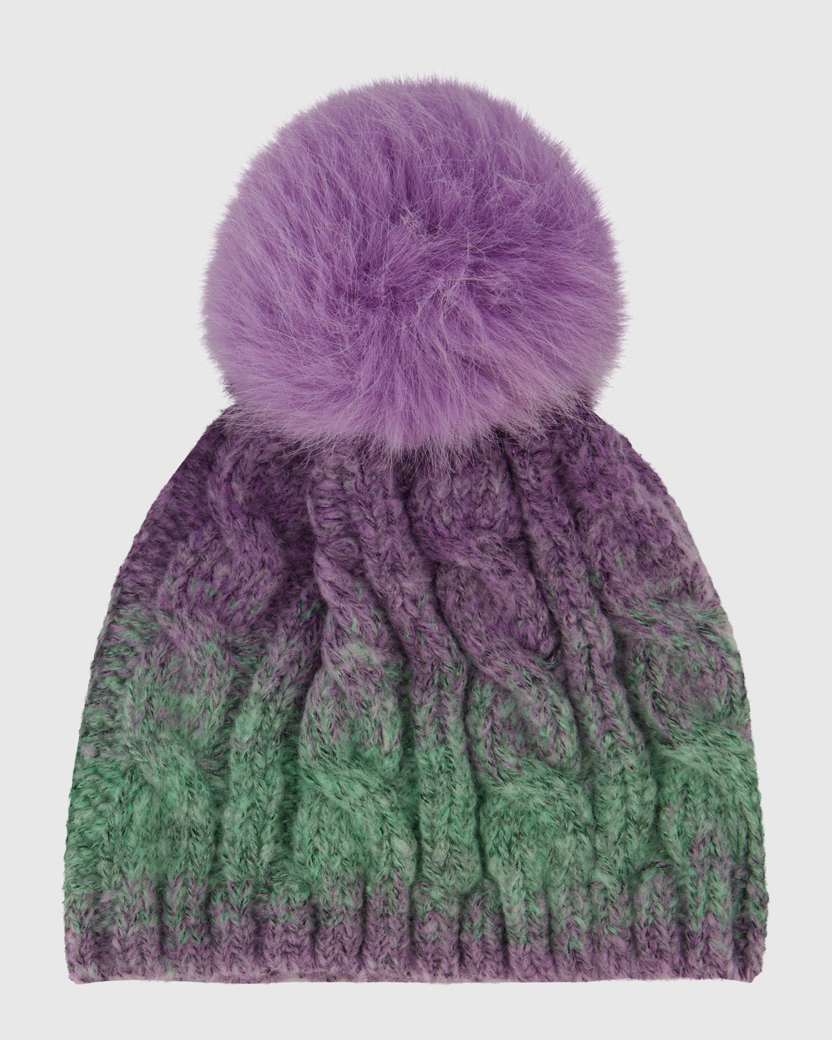 KNIT HAT WITH FUR-FREE FOX (PL) POMPOM - PURPLE OMBRE/PURPLE