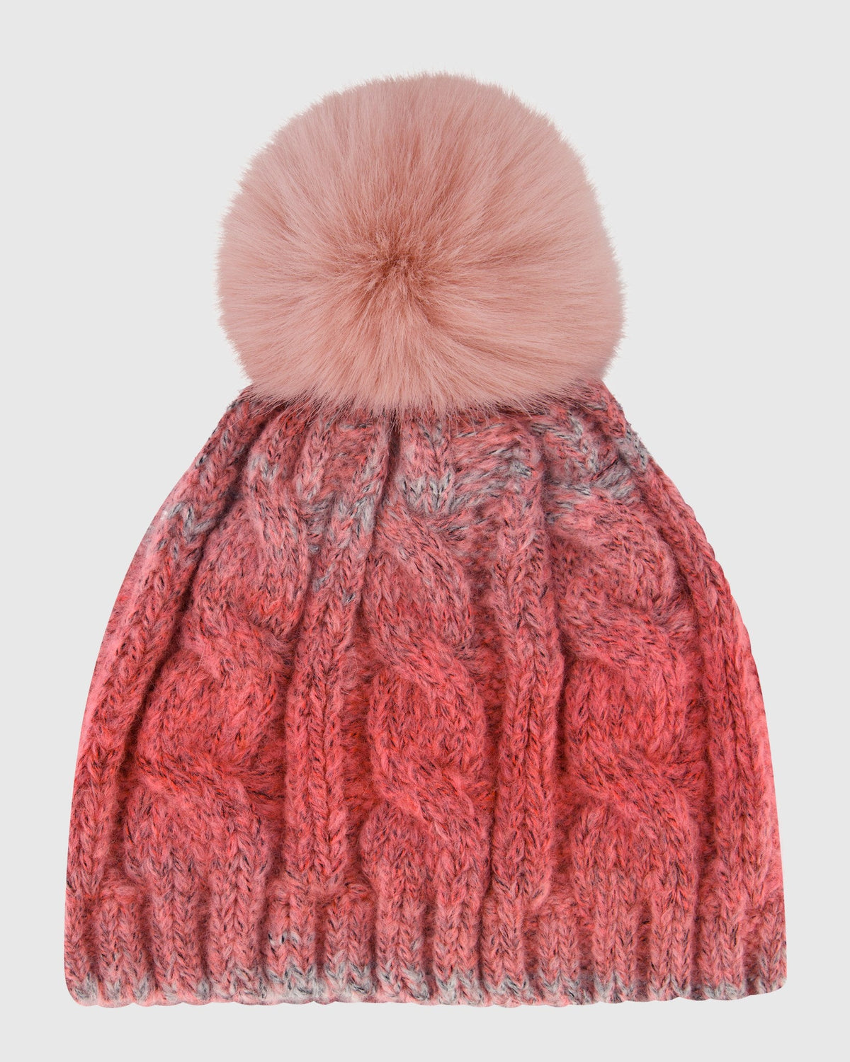 KNIT HAT WITH FUR-FREE FOX (PL) POMPOM - ROSE OMBRE/ROSE