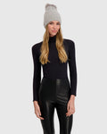 KNIT HAT WITH FUR-FREE FOX (PL) POMPOM - GRAY/GRAY