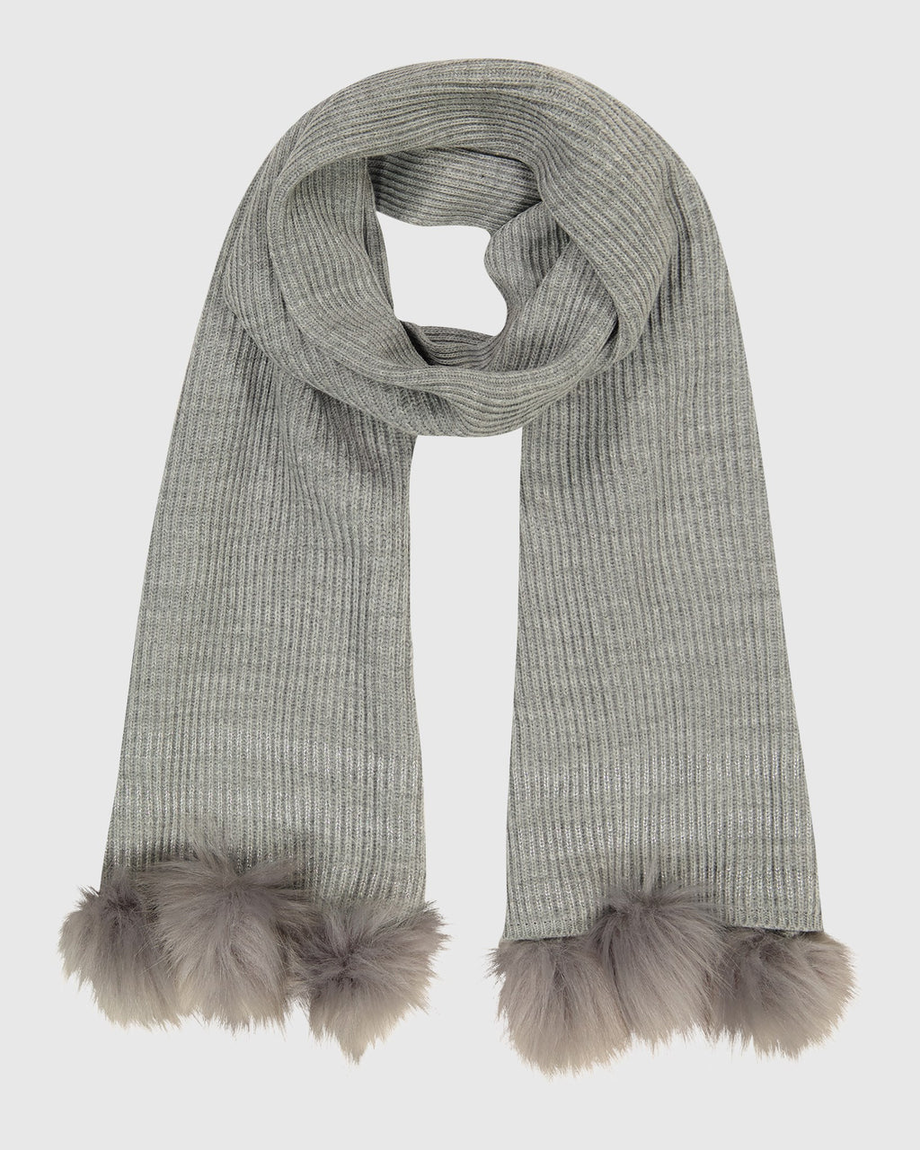KNIT SCARF WITH FUR-FREE FOX (FAUX FUR) POMPOMS