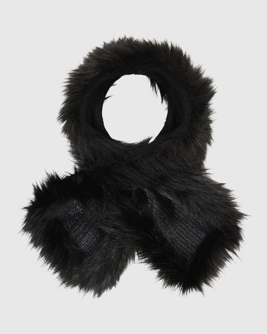 metallic knit scarf with fur free fox faux fur trim