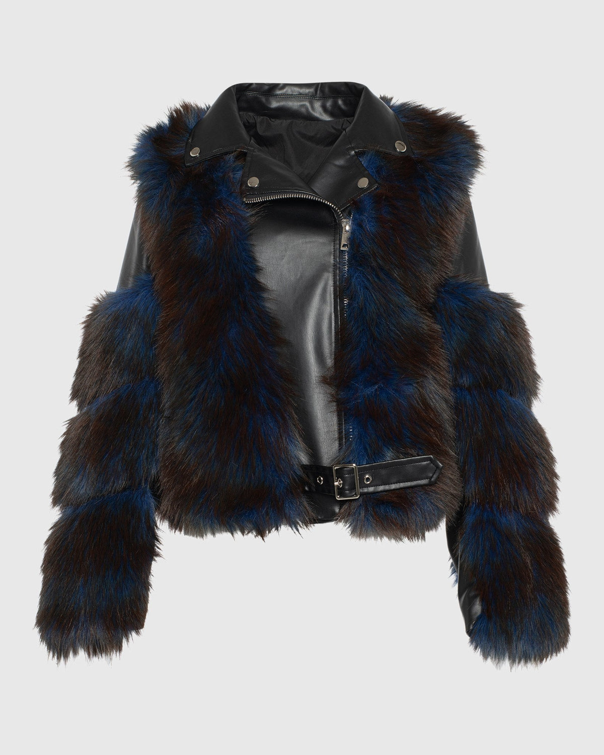 MOTO JACKET WITH FUR-FREE FOX (PL) - BLUE MULTI/BLACK