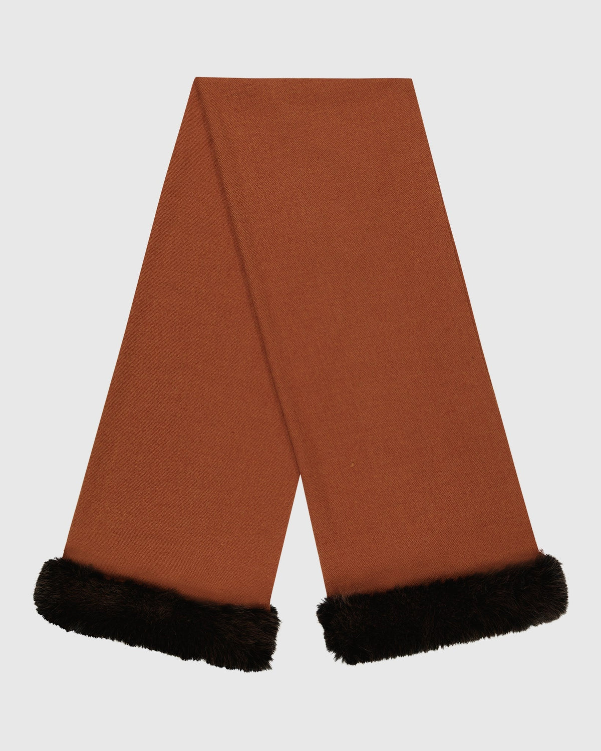 SCARF WITH FUR-FREE FOX (PL) TRIM - CARAMEL/BLACK BROWN
