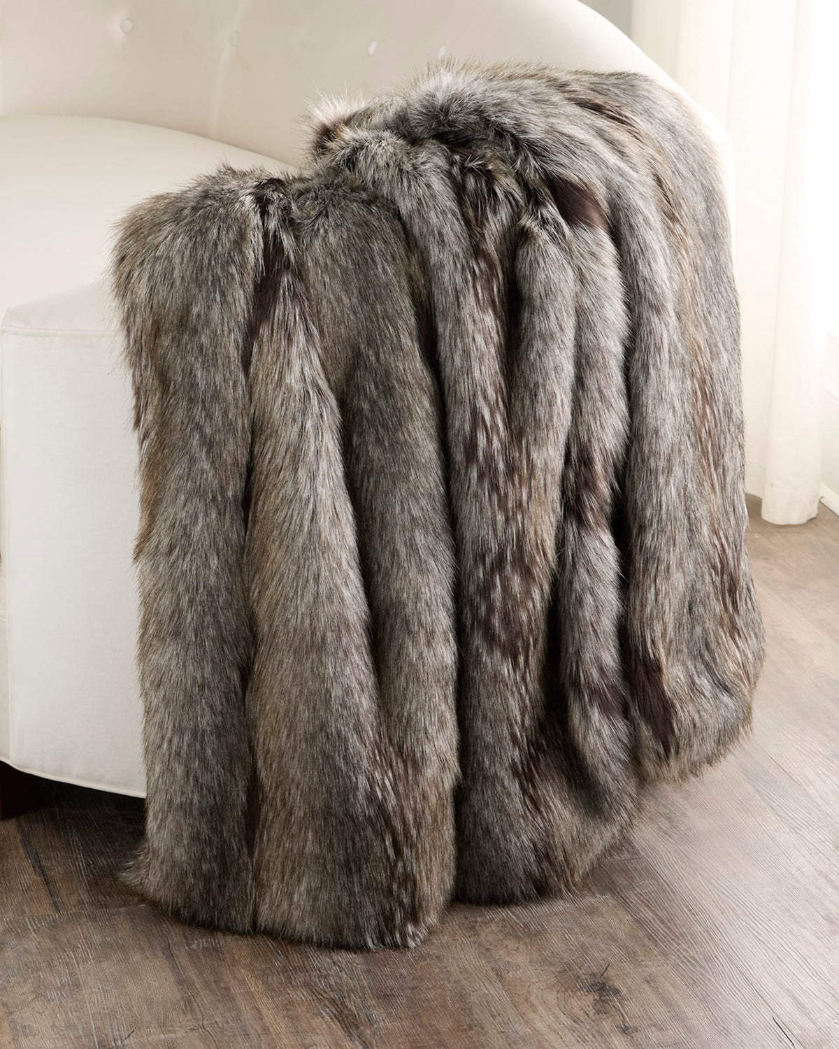 FUR-FREE FOX (FAUX FUR) THROW - SILVER