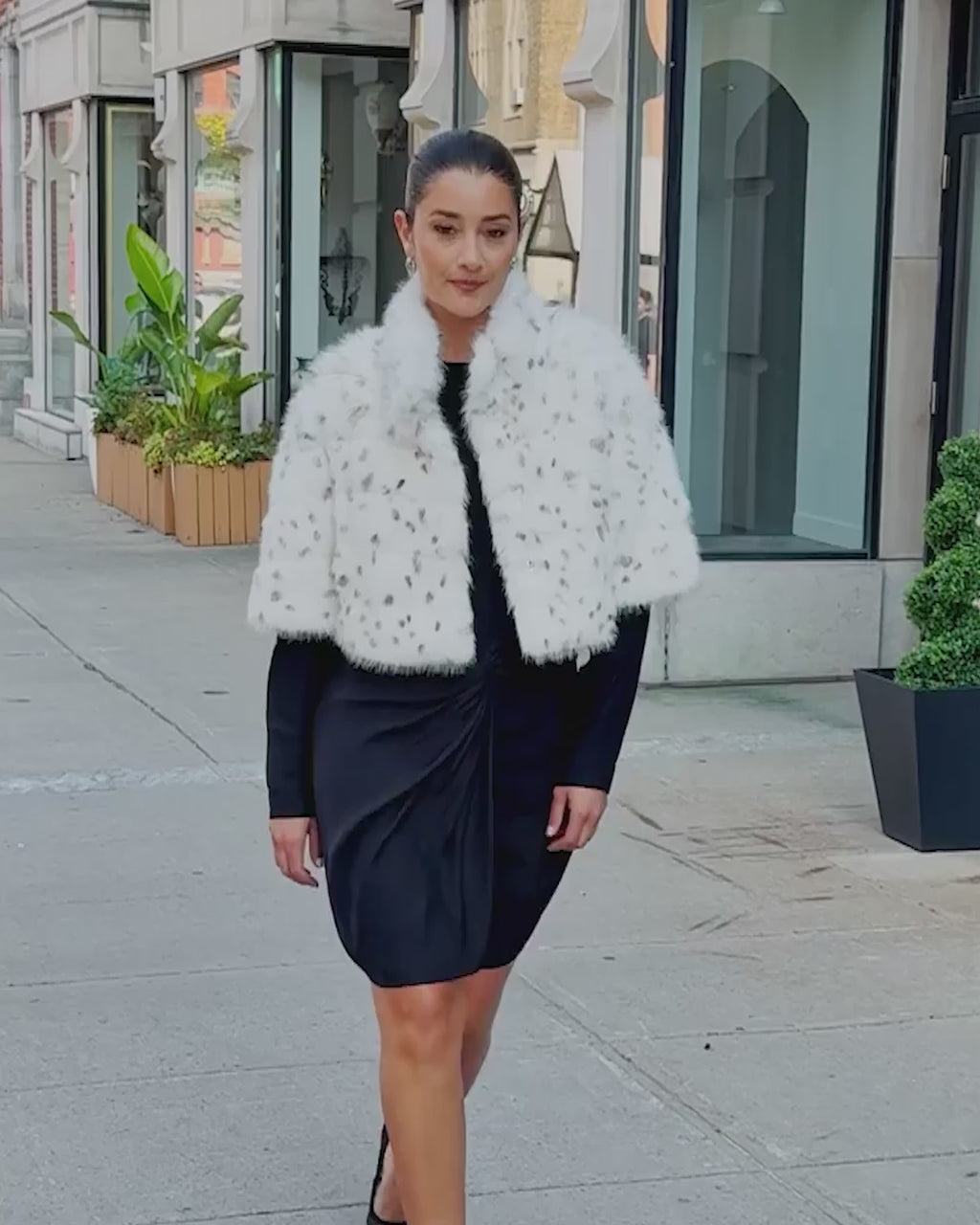 FUR-FREE FOX (FAUX FUR) BOLERO - WHITE/BLACK SPOTTED