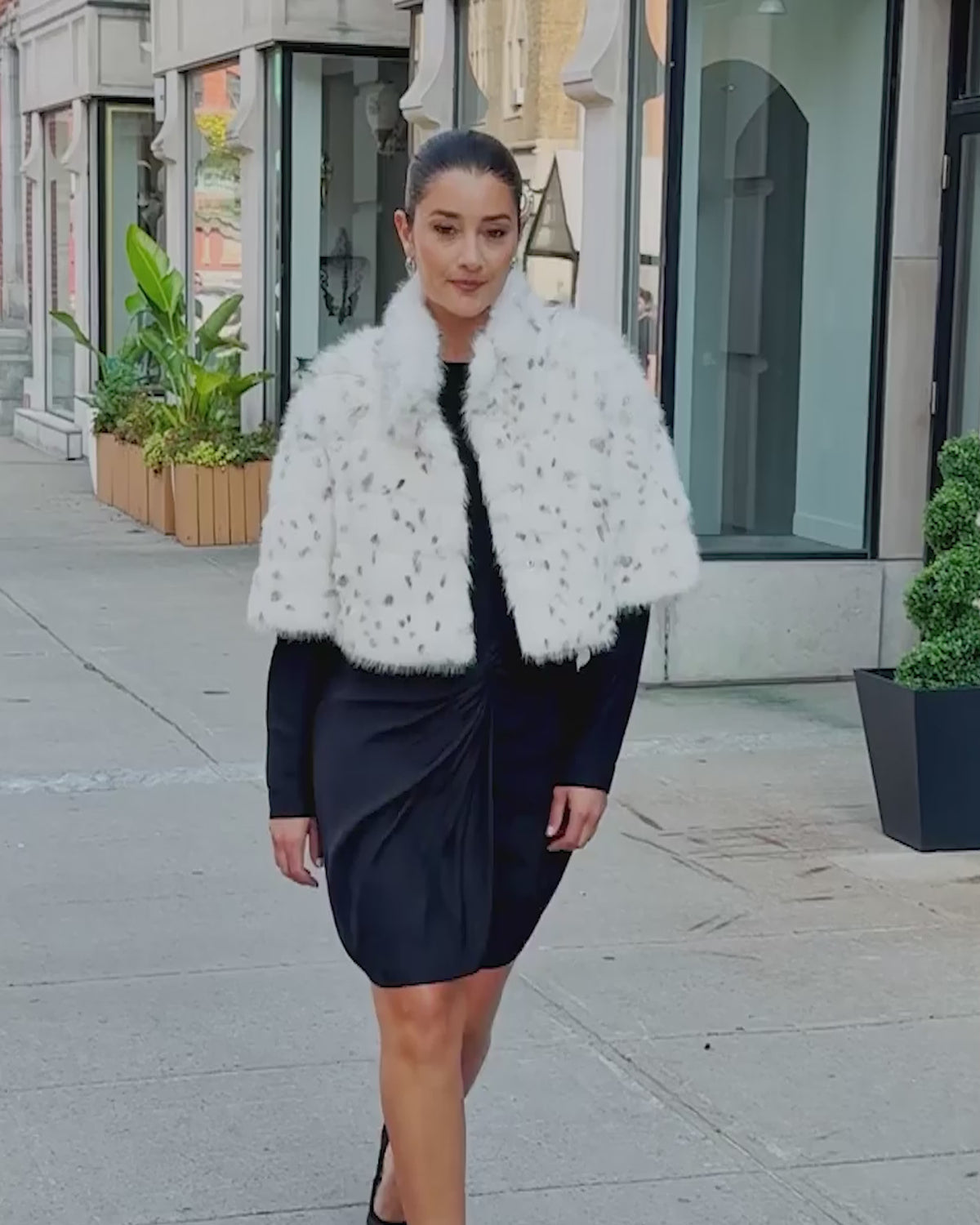 FUR-FREE FOX (FAUX FUR) BOLERO - WHITE/BLACK SPOTTED