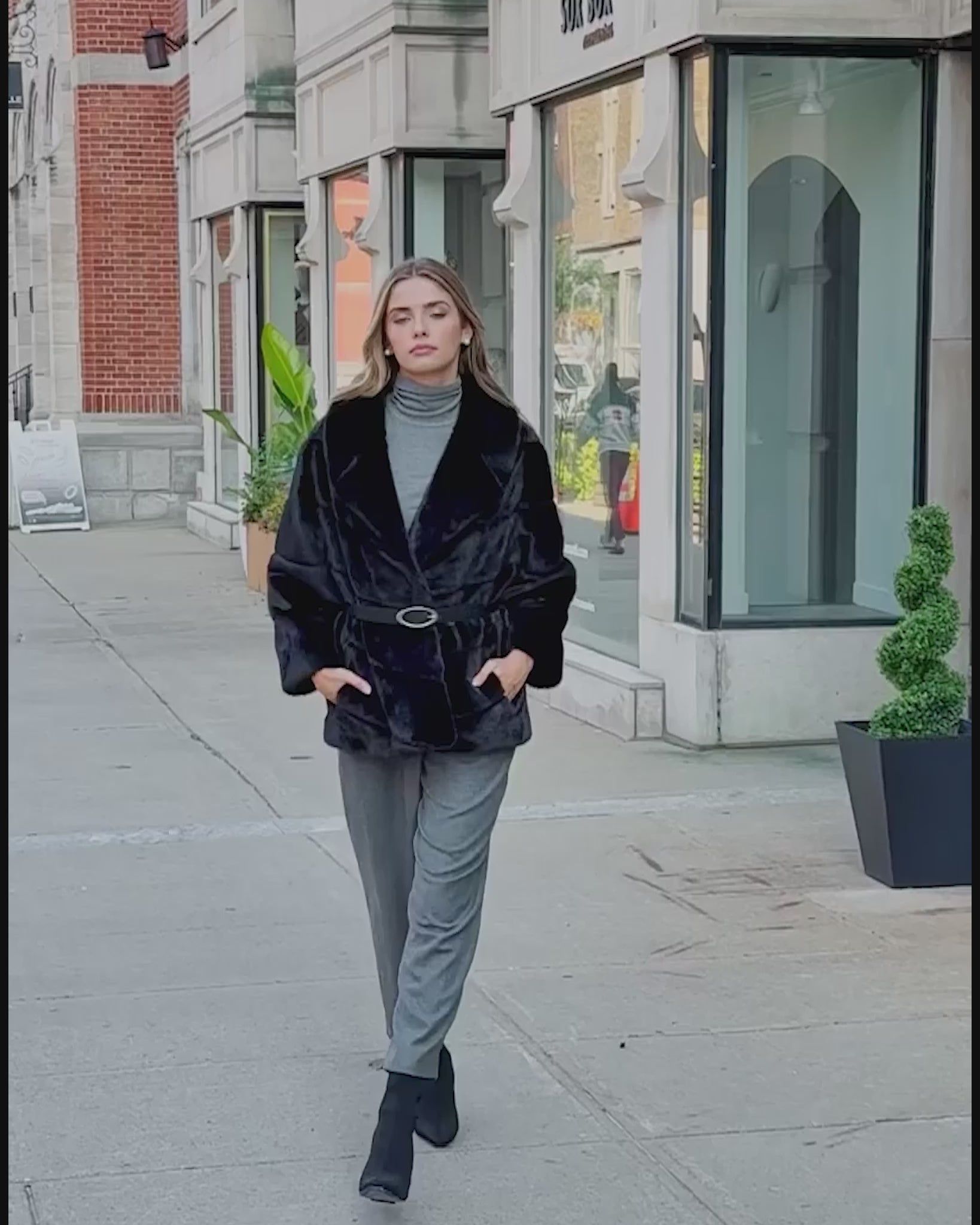 FUR-FREE MINK (FAUX FUR) JACKET, BELT