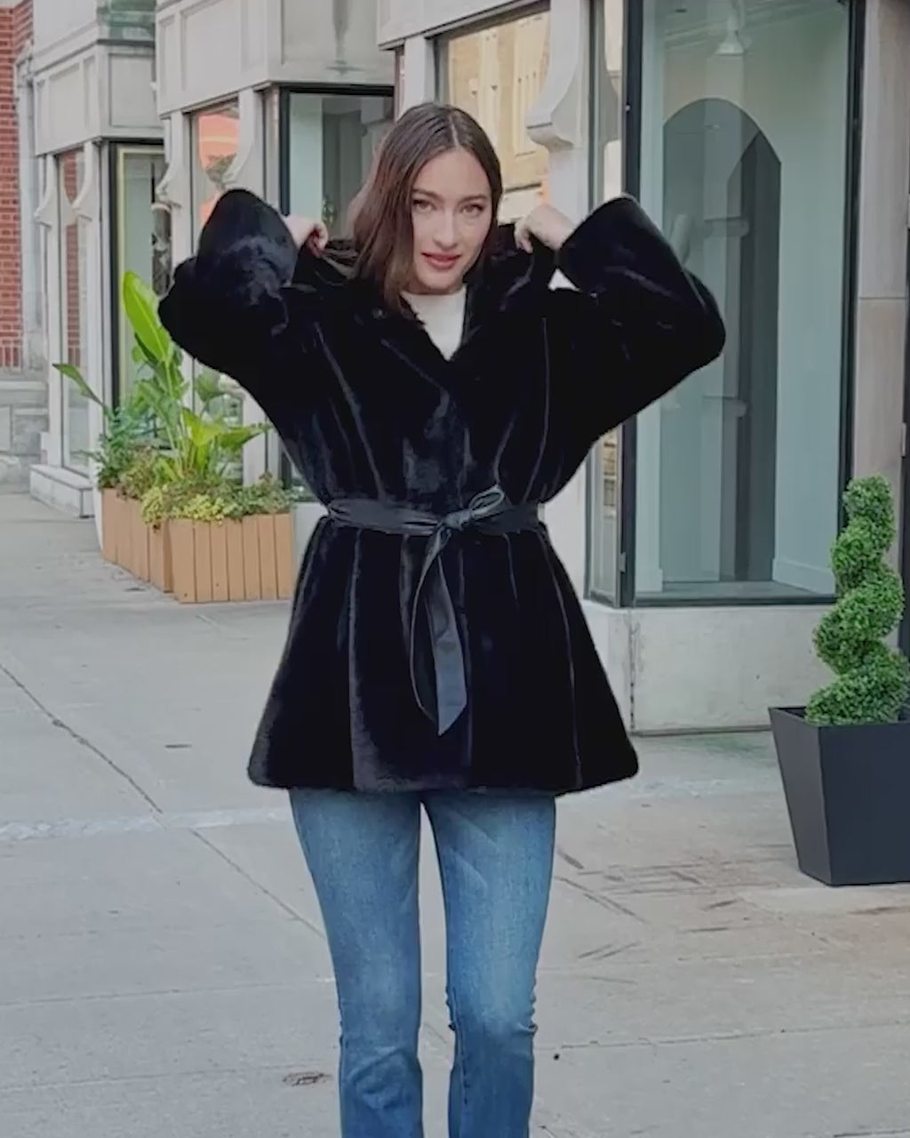 FUR-FREE MINK (FAUX FUR) PARKA, BELT
