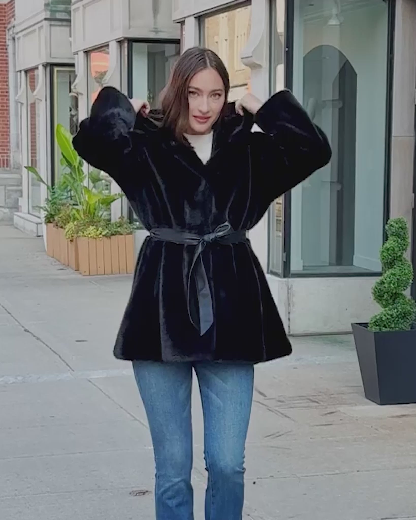 FUR-FREE MINK (FAUX FUR) PARKA, BELT