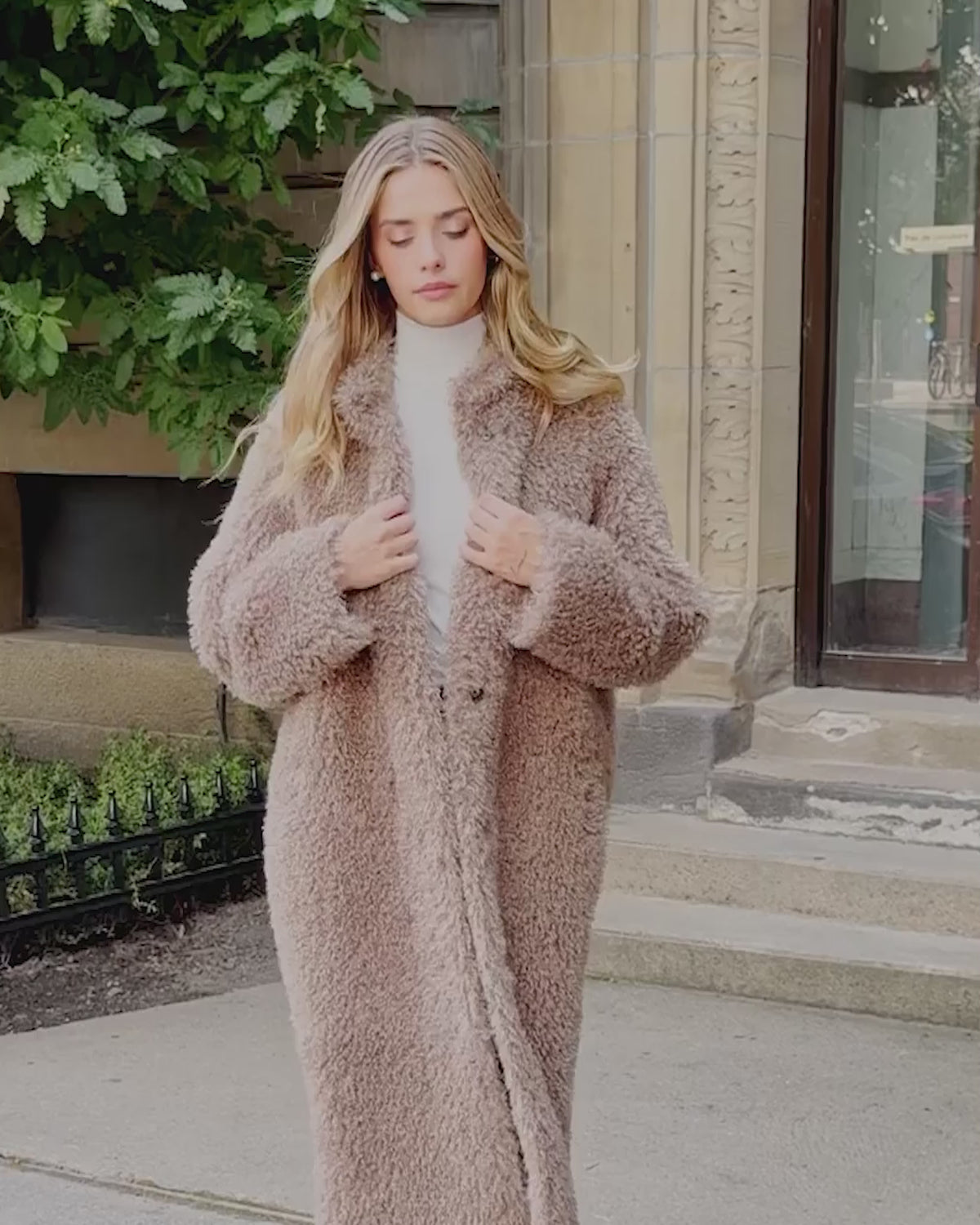 FUR-FREE CASHMERE GOAT (FAUX FUR) COAT - TAUPE