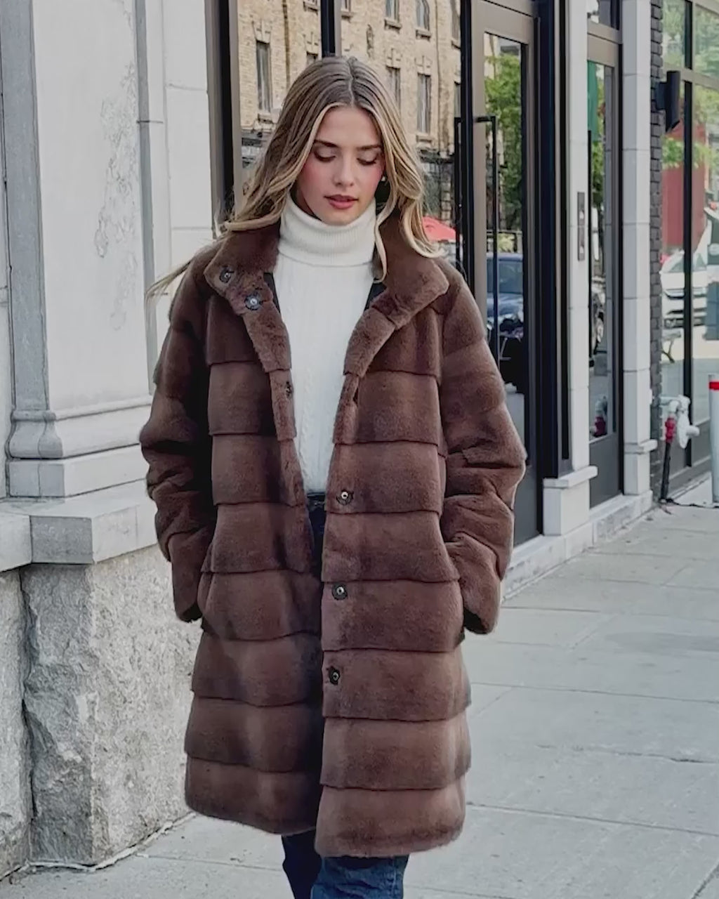 FUR-FREE MINK (FAUX FUR) REVERSIBLE SHORT COAT - BROWN/BLACK