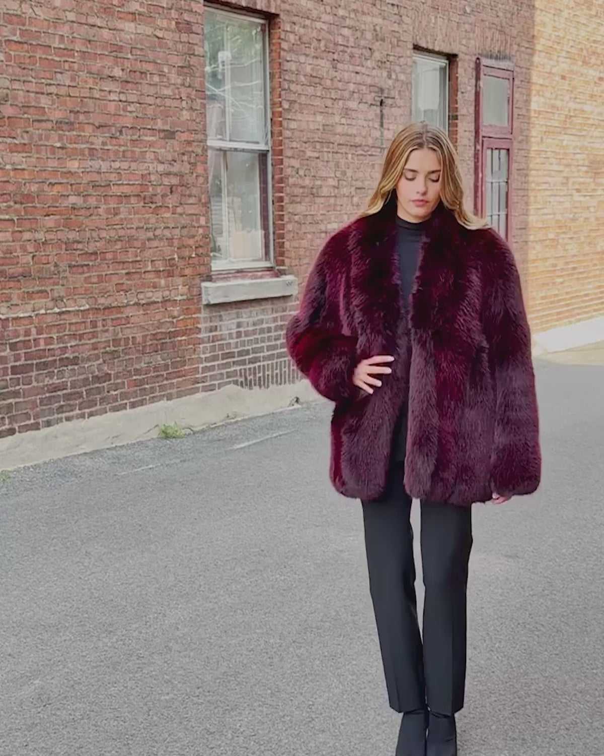 FUR-FREE FOX (FAUX FUR) JACKET - WINE MULTI